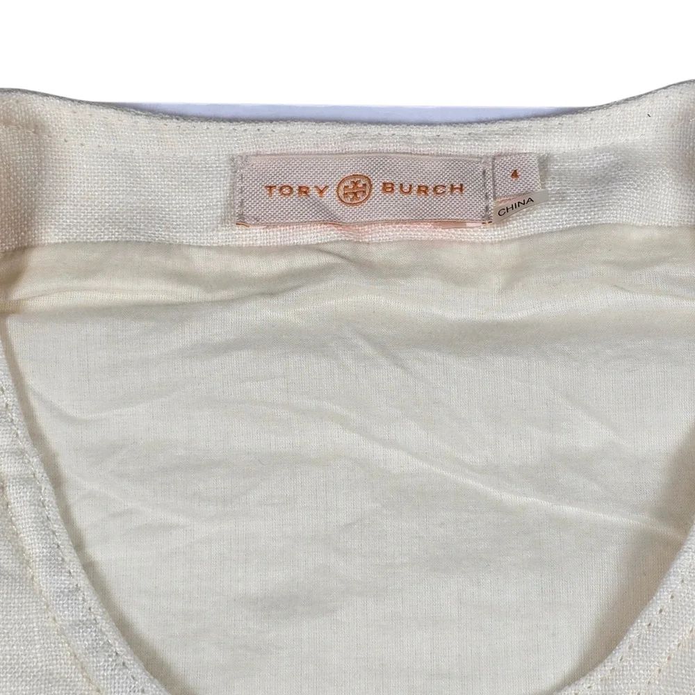 Tory Burch Cream Linen Tunic Pockets Sleeveless Shift Dress Women's Size 4